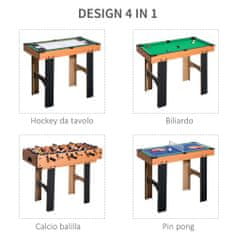 HOMCOM Večigralska miza 4 v 1 z namiznim nogometom, namiznim hokejem, namiznim tenisom in biljardom, iz lesa mdf, 87 x
43 x 73 cm