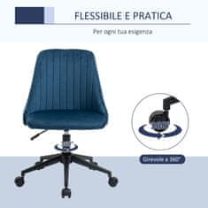 VINSETTO Modri žametni pisarniški stol z nastavljivo višino, 360° vrtljivim ergonomskim stolom in kolesi, 50x58x77-
85 cm