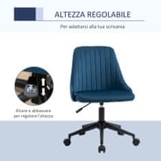 VINSETTO Modri žametni pisarniški stol z nastavljivo višino, 360° vrtljivim ergonomskim stolom in kolesi, 50x58x77-
85 cm