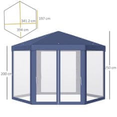 OUTSUNNY sodoben in vsestranski
šesterokotni vrtni gazebo iz
tkanine in kovine 195×245cm modra bela