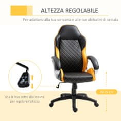 VINSETTO ergonomski pisarniški stol z nastavljivo višino, kolebnico in vrtljivimi kolesi oranžne barve, 64,5x72x121-131cm