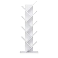 HOMCOM bela razvejana lesena knjižna omara, prostorsko varčen stebriček z 10 policami, 50x28x142cm