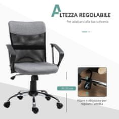 VINSETTO pisarniški stol iz sive tkanine, ergonomski vrtljivi pisarniški stol, 60 x 66 x 91- 101cm