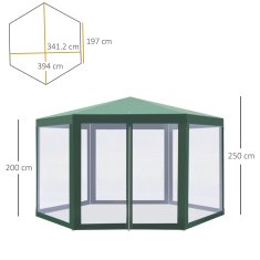 OUTSUNNY Outsunny Vrtni šesterokotni gazebo s 6 mrežami proti komarjem iz železnega poliestra zelene barve