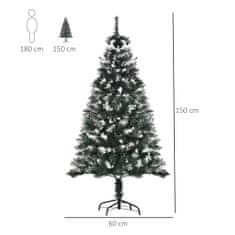 HOMCOM HOMCOM Zasneženo božično drevo 150 cm z belimi okrasnimi jagodami, odstranljivo zložljivo podlago, 378 vej, zeleno