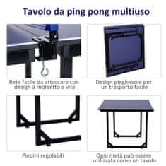 HOMCOM Zložljiva in prostorsko varčna miza za
namizni tenis z mrežo za notranjo uporabo, iz jekla in MDF,
182x91x76cm, modra