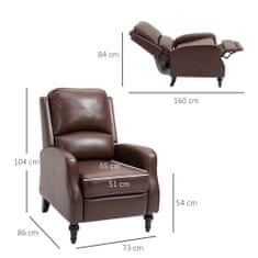 HOMCOM 90° in 150° ročni naslonjalni fotelj za TV, dnevno sobo, spalnico, moderna usnjena zasnova 73x86x104cm