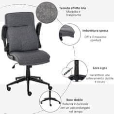 VINSETTO ergonomski vrtljiv, oblazinjen in nastavljiv
pisarniški stol z nasloni za roke iz sivega platna, 67x70x108- 118 cm