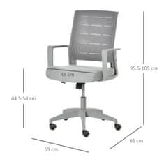 VINSETTO Ergonomski vrtljivi pisarniški stol z nastavljivo višino, kolesi in nasloni za roke, 59x61x95,5- 105 cm Siva