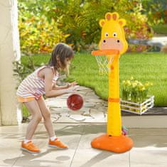 HOMCOM otroški košarkarski obroč v obliki žirafe s tarčo, obroči
in dodatki, nastavljiva višina od 125 do 155 cm, rumena in oranžna barva