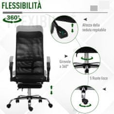 VINSETTO ergonomski pisarniški stol, nastavljiva višina, naslonjalo, odstranljiv naslon za noge, ledvena
opora, črn