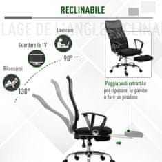 VINSETTO ergonomski pisarniški stol, nastavljiva višina, naslonjalo, odstranljiv naslon za noge, ledvena
opora, črn
