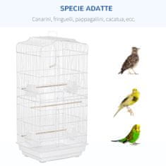 PAWHUT Kletka za ptice z gredicami, gugalnico in skledo, kovinska in plastična kletka, 46,5x35,5x92 cm,
Bela