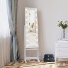 HOMCOM HOMCOM nastavljiva ogledalna omarica za nakit z lučkami LED, les, toplo bela, 36x30x136 cm