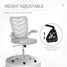 VINSETTO Ergonomski pisarniški stol, vrtljivi fotelj, nastavljiva višina in dvižni nasloni za roke, 58,5x58x94,5-
103,5 cm, siva