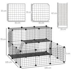 PAWHUT PawHut Modularna ograda za kunce, morske prašičke in glodavce, zaboj za živali z dodatki, jeklena montaža, 105x105x70cm, črna