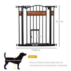 PAWHUT PawHut tlačna zložljiva pasja vrata, raztegljiva varnostna ograja 74-80 cm s samodejnim zapiranjem, črna