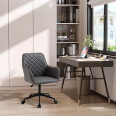 VINSETTO Ergonomski pisarniški stol iz usnja, vrtljiv, z nasloni za roke in koleščki, nastavljiva višina, siv