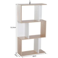 HOMCOM moderna stenska knjižna omara s 3 policami iz naravnega lesa in bele barve, 60x24x111,4 cm