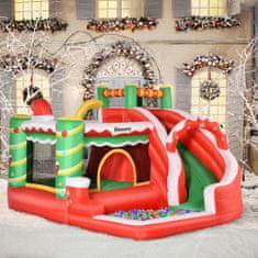 OUTSUNNY Velikanski napihljivi grad z božičnimi motivi za otroke od 3 do 8 let s toboganom in dodatki