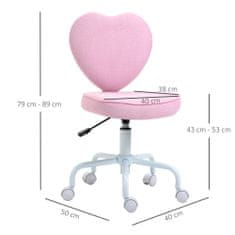HOMCOM pisarniški stol v obliki srca s
5 vrtljivimi kolesi in
nastavljivo višino, prevlečen z rožnatim platnom,
40x50x79-89 cm