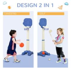HOMCOM HOMCOM Otroška košara za igro 2 v 1 z nastavljivo višino in setom za golf, starost 2-5 let, 46x41x116-153cm, bela in modra