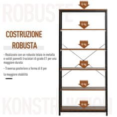 HOMCOM HOMCOM Knjižnica v vintage industrijskem slogu s 6 lesenimi in črnimi kovinskimi policami, 80x30x180cm