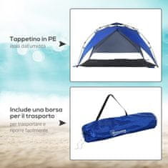 OUTSUNNY Šotor na plaži za 4 osebe z vrvmi in drogovi poliester 247x247x145cm modra