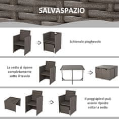 OUTSUNNY Outsunny Komplet zunanjega vrtnega pohištva Miza s 4 stoli 4 podstavki za noge 9 kosov iz ratana sive barve