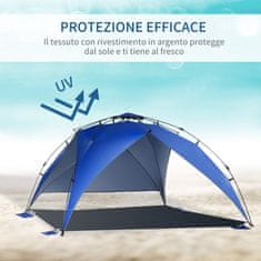 OUTSUNNY Šotor na plaži za 4 osebe z vrvmi in drogovi poliester 247x247x145cm modra