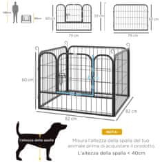 PAWHUT PawHut zložljiva ograja za pse za notranjo in zunanjo uporabo, vrata z zaklepom in pritrdilnimi zatiči, 82x82x60 cm, temno siva