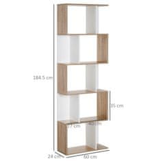 HOMCOM HOMCOM Moderna knjižna omara 5 praktičnih polic Odlična obdelava, gladka in na vlago odporna površina Bela iverna plošča 60×24×184,5 cm
