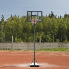 HOMCOM Košarkarski koš z nastavljivo višino 231-305 cm,
podstavek s kolesi in jeklenim okvirjem, prozorna PVC hrbtna plošča