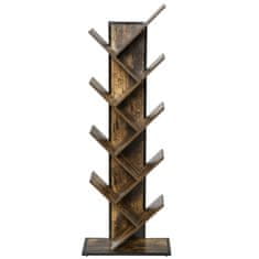 HOMCOM HOMCOM lesena knjižna omara z drevesom, prostorsko varčen stolpni regal z 10 policami v industrijskem slogu, 50x28x142cm