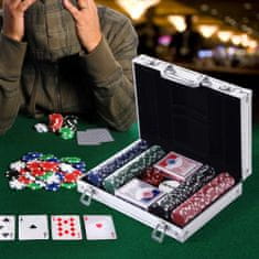 HOMCOM Profesionalni aluminijasti poker kovček, poker set z 200 žetoni in 2 kompleta za Texas hold'em in Blackjack