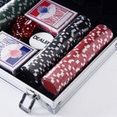 HOMCOM Profesionalni aluminijasti poker kovček, poker set z 200 žetoni in 2 kompleta za Texas hold'em in Blackjack