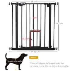PAWHUT PawHut 74-80 cm raztegljiva pasja vrata s pritiskom, varnostna ovira s samodejnim zapiranjem, črna