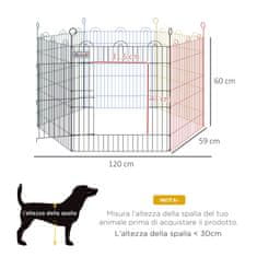 PAWHUT PawHut ograja za pse in mladiče, 6 barvnih kovinskih žičnih panelov, zunanji boks za hišne ljubljenčke, Φ120x60cm