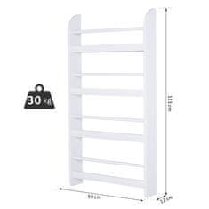 HOMCOM HOMCOM stenska knjižna omara s 4 policami iz belega lesa, vodoodporna, največja obremenitev 30 kg (59 cm x 12 cm x 113 cm)