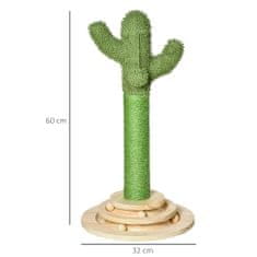 PAWHUT Drevo za praskanje za mačke in
mačkone v obliki kaktusa, sisalova vrv in podstavek z lesenimi kroglicami,
32x32x60cm, zelena