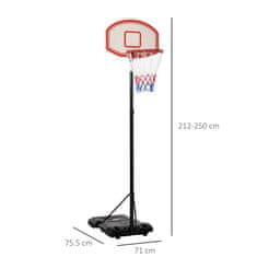 HOMCOM Nastavljiva višina košarkarskega koša 5
stopenj 175-215 cm, kovinski okvir in polnilna podlaga z
Kolesa, PE Scoreboard