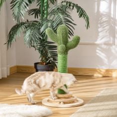 PAWHUT Drevo za praskanje za mačke in
mačkone v obliki kaktusa, sisalova vrv in podstavek z lesenimi kroglicami,
32x32x60cm, zelena