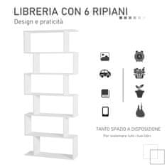 HOMCOM HOMCOM Sodobna S-oblika knjižne omare s 6 policami Lesena iverna plošča razreda E1, okolju prijazna in trpežna prevleka iz belega melamina 80×23×192cm