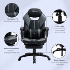 VINSETTO Oblazinjen dirkaški pisarniški stol z nastavljivo višino, ergonomski stol z odstranljivim naslonom za noge v črni imitaciji usnja in
Siva