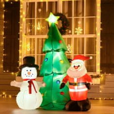 HOMCOM HOMCOM Napihljivo božično drevo 185cm z očetom božičem in snežakom, božična dekoracija za vrt in dom z LED lučkami in večbarvnim napihovalnikom