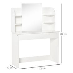HOMCOM postaja za ličenje, bela lesena toaletna mizica z ogledalom in predalom (108 cm x 40 cm x 142 cm)