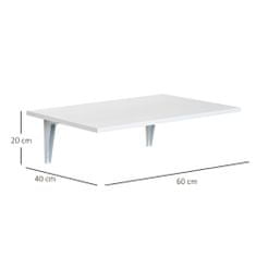 HOMCOM HOMCOM Zložljiva stenska mizica, ki varčuje s prostorom, MDF in kovinski okvir, za kuhinjo in dnevno sobo, bela, 60x40x20cm