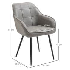 HOMCOM HOMCOM Jedilni stol v industrijskem slogu z naslonjalom, črna kovina in usnje, sodoben stol za dnevno sobo, 61x58x84 cm, siva barva