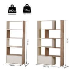 HOMCOM prostorsko varčen knjižni regal z 2-delnimi policami 141 x 29 x 176 cm, beljen hrast