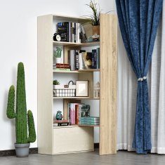 HOMCOM prostorsko varčen knjižni regal z 2-delnimi policami 141 x 29 x 176 cm, beljen hrast